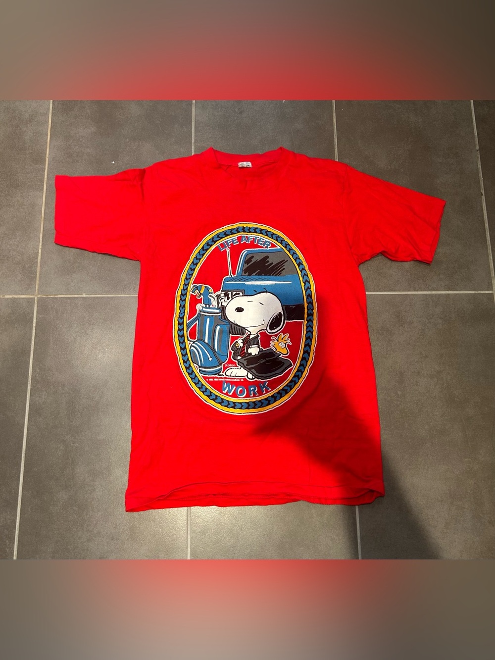 Vintage  Red Snoopy 'Life After Work' Graphic Tee